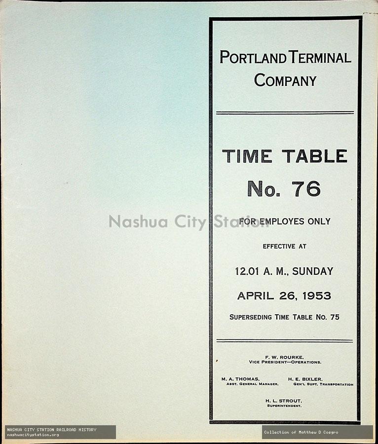 Employee Timetable: Portland Terminal Company - Time Table No. 76